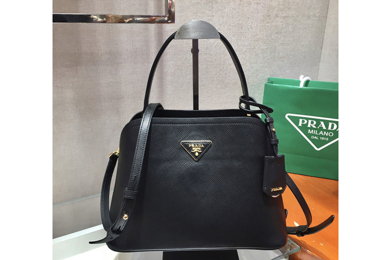 Prada 1BA282 Medium Saffiano Leather Prada Matinee Bag in Black Saffiano Leather