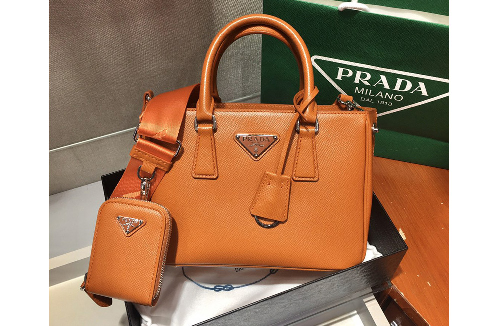 Prada 1BA296 Galleria Small Saffiano Leather Bags in Orange Saffiano Leather