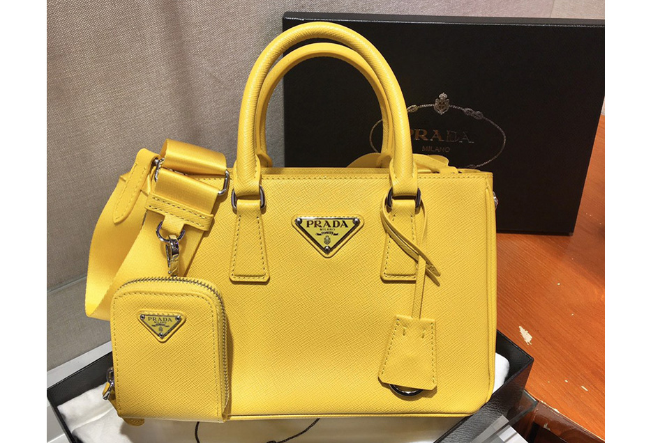 Prada 1BA296 Galleria Small Saffiano Leather Bags in Yellow Saffiano Leather