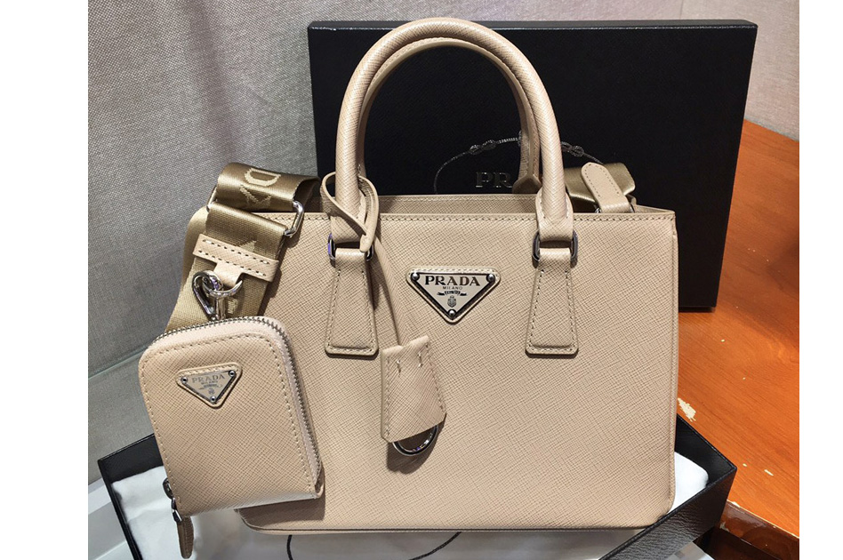 Prada 1BA296 Galleria Small Saffiano Leather Bags in Beige Saffiano Leather