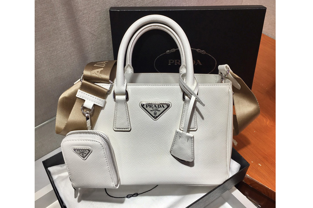 Prada 1BA296 Galleria Small Saffiano Leather Bags in White Saffiano Leather