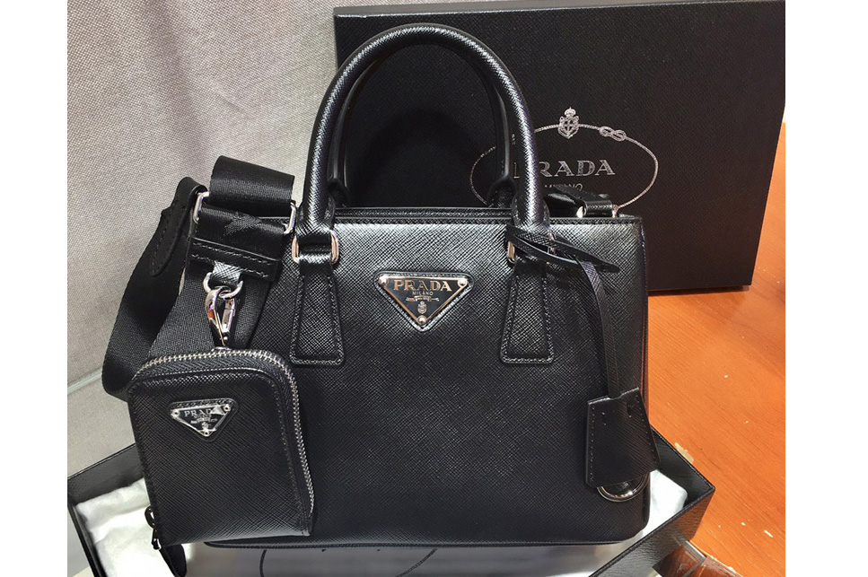 Prada 1BA296 Galleria Small Saffiano Leather Bags in Black Saffiano Leather