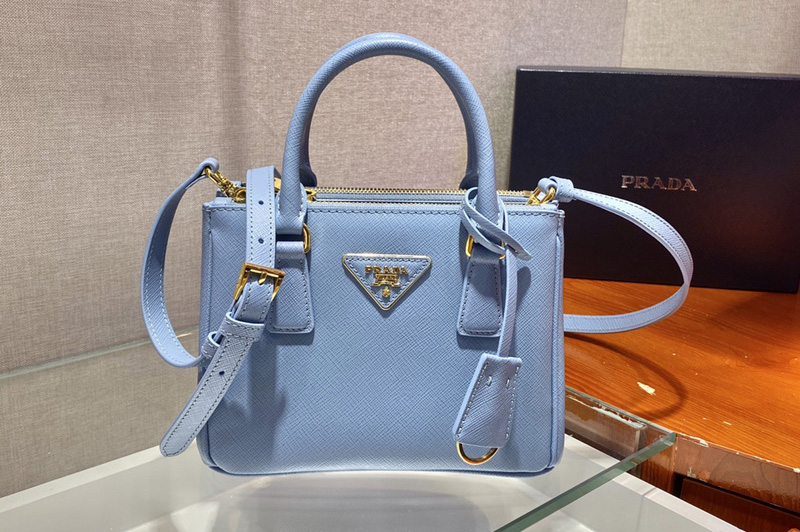 Prada 1BA906 Prada Galleria Saffiano leather micro-bag in Blue Saffiano leather