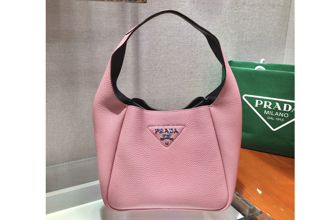 Prada 1BC127 Leather Bucket Handbag in Pink Calf Leather