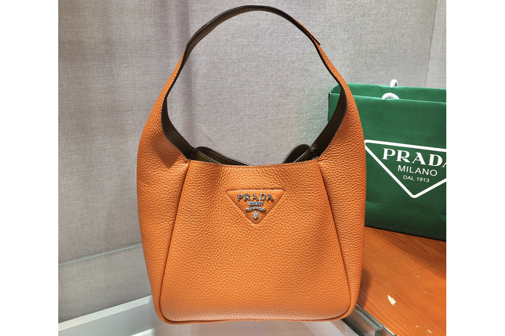 Prada 1BC127 Leather Bucket Handbag in Tan Calf Leather