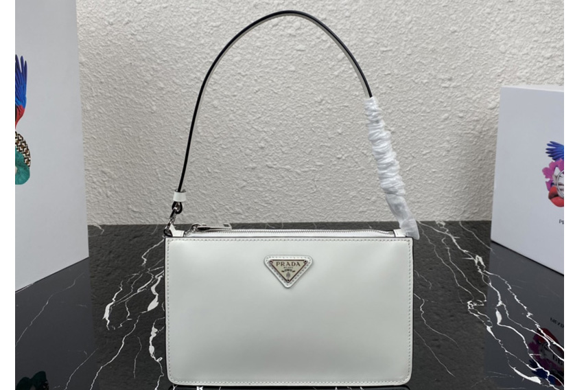 Prada 1BC155 Brushed leather mini-bag in White brushed leather