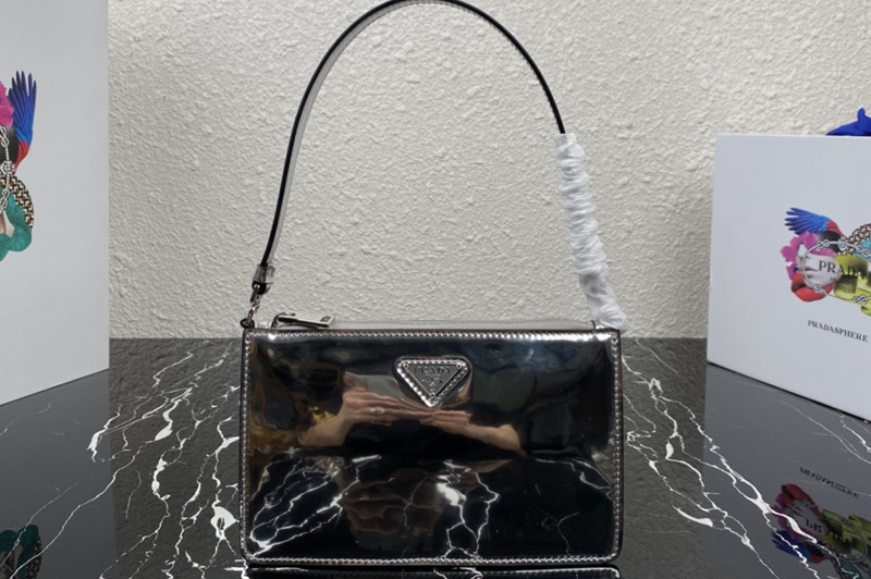Prada 1BC155 Brushed leather mini-bag in Silver brushed leather