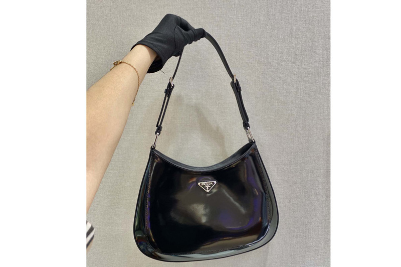 Prada 1BC156 Prada Cleo brushed leather shoulder bag in Black brushed leather