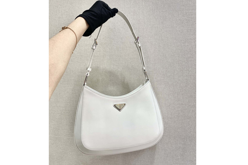 Prada 1BC156 Prada Cleo brushed leather shoulder bag in White brushed leather
