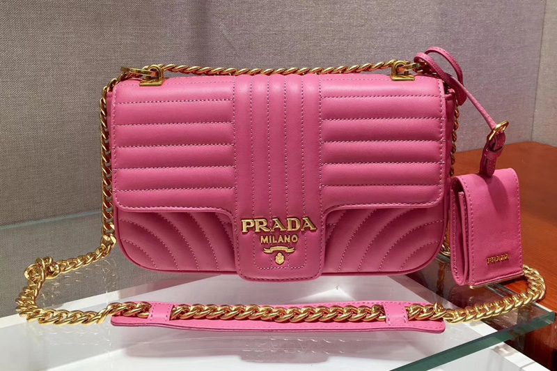 Prada 1BD108 Diagramme medium leather bags Pink Stitched leather