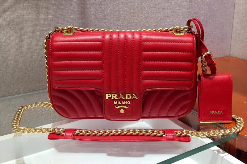Prada 1BD108 Diagramme medium leather bags Red Stitched leather