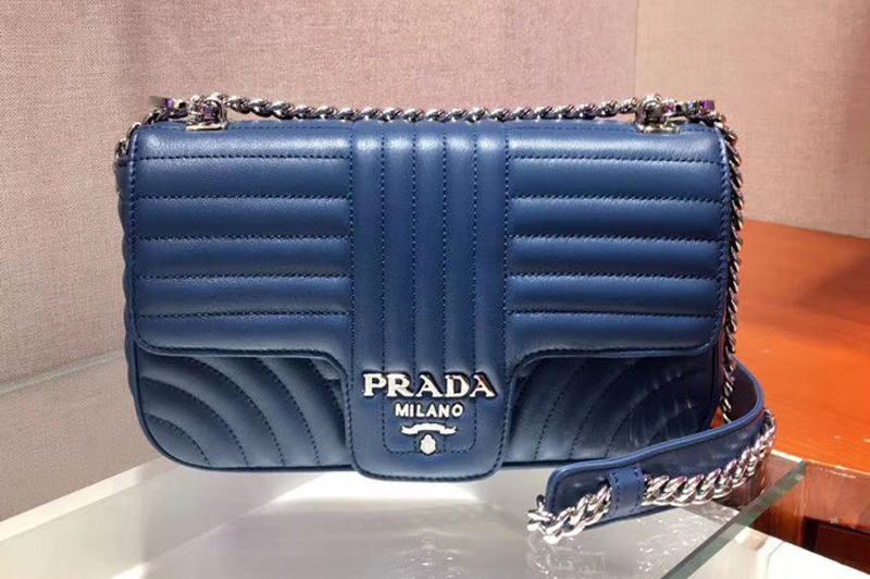 Prada 1BD108 Diagramme medium leather bags Blue Stitched leather