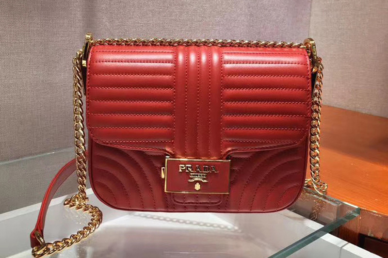 Prada 1BD217 Diagramme leather shoulder bags Red Calf leather