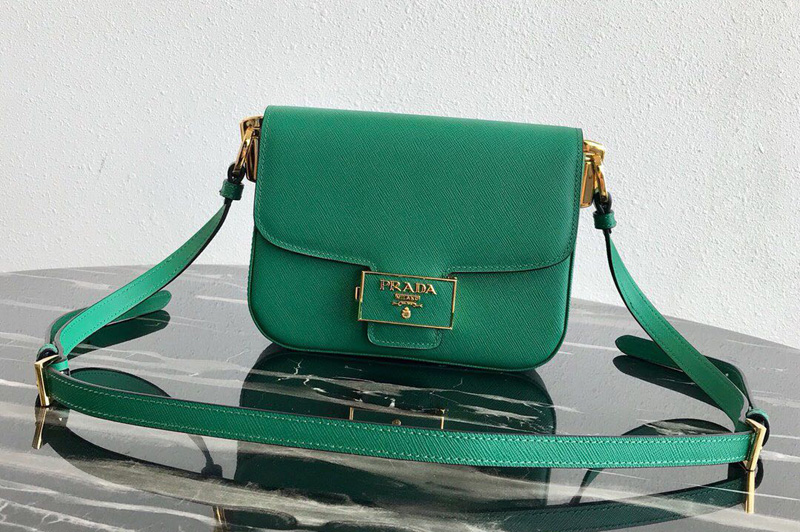 Prada 1BD217 Embleme Saffiano leather bag in Green Saffiano leather