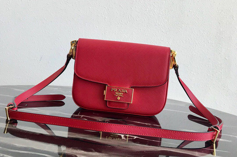 Prada 1BD217 Embleme Saffiano leather bag in Red Saffiano leather