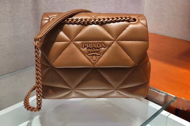 Prada 1BD233 Small Spectrum shoulder bag Brown Stitched nappa leather