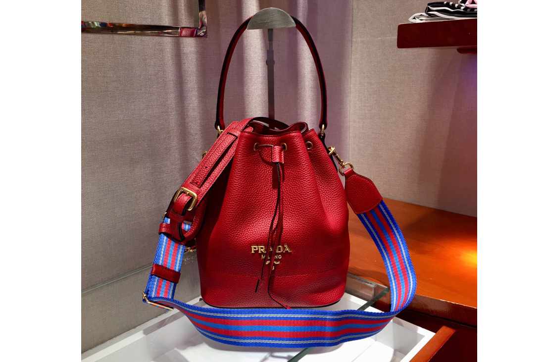 Prada 1BE018 Leather bucket bags Red Calf leather