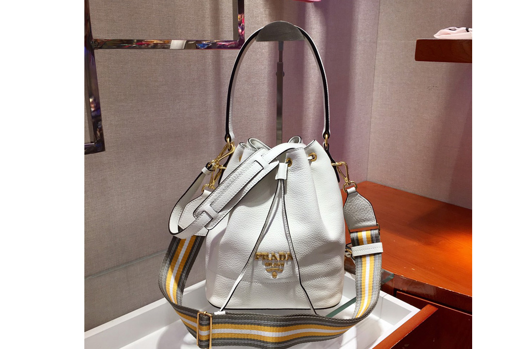 Prada 1BE018 Leather bucket bags White Calf leather