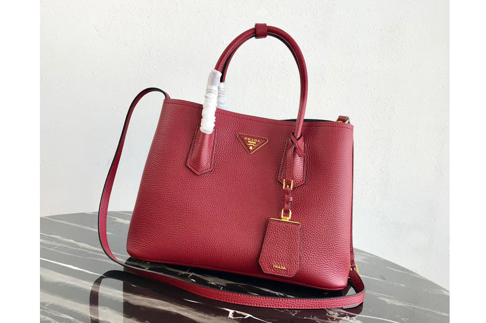 Prada 1BG008 Double Medium Bag in Red Saffiano leather