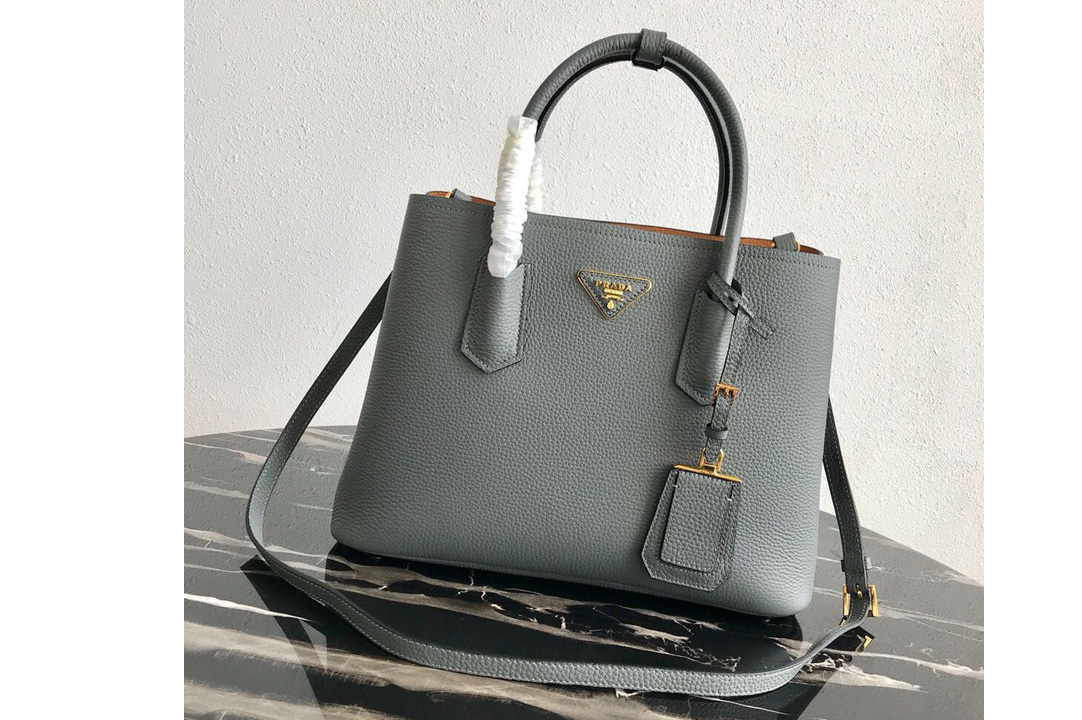 Prada 1BG008 Double Medium Bag in Gray Saffiano leather