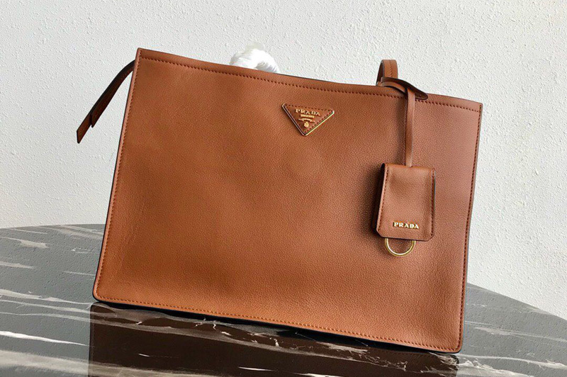 Prada 1BG122 Leather tote Bag in Brown Calf leather