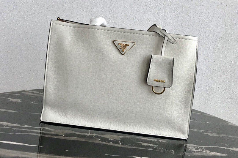 Prada 1BG122 Leather tote Bag in White Calf leather