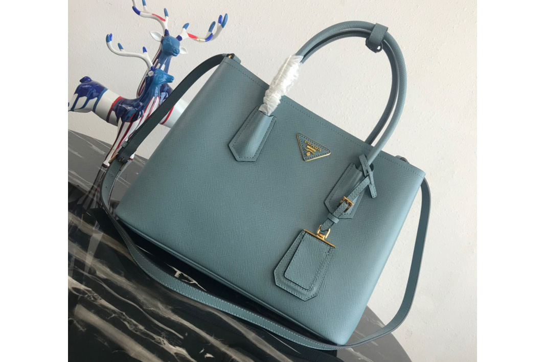 Prada 1BG2775 Double Medium Bag in Blue Saffiano leather
