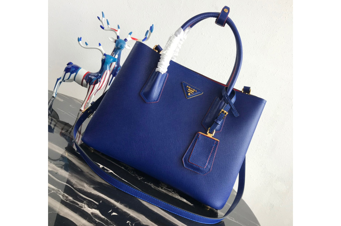Prada 1BG2775 Double Medium Bag in Blue/Red Saffiano leather