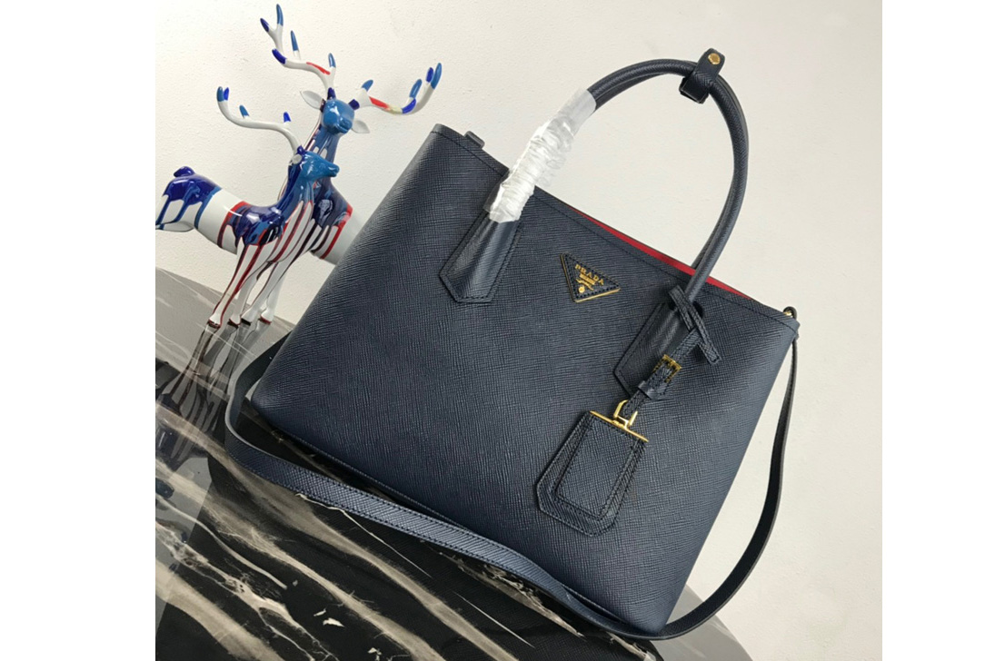 Prada 1BG2775 Double Medium Bag in Navy Blue/Red Saffiano leather