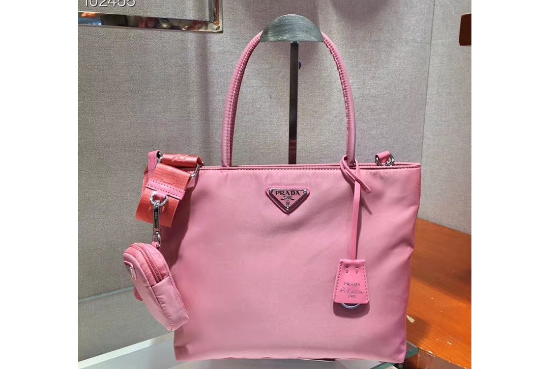 Prada 1BG320 Tesuto Shopping Tote Bags Pink Nylon Leather