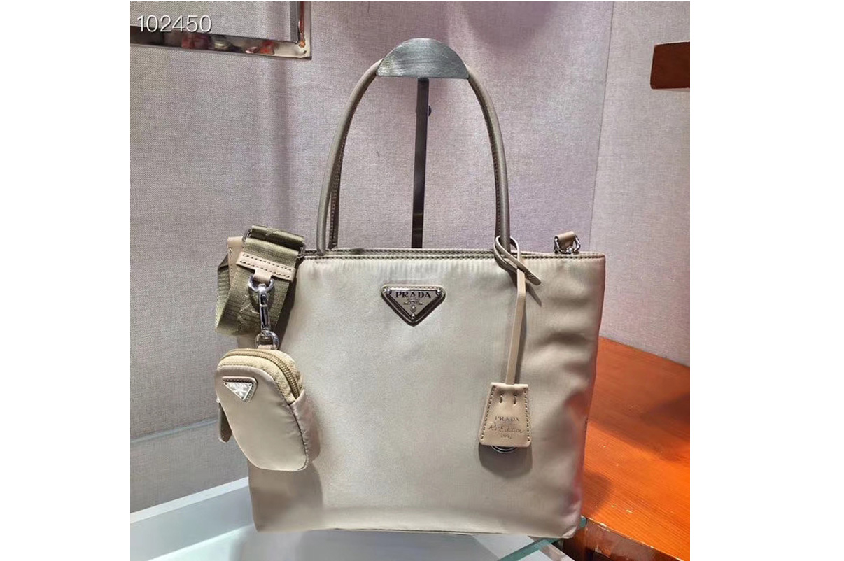 Prada 1BG320 Tesuto Shopping Tote Bags Beige Nylon Leather