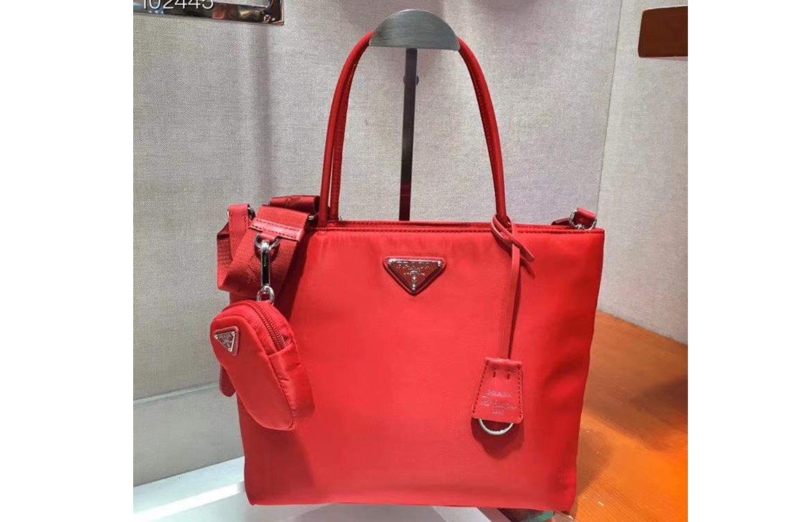 Prada 1BG320 Tesuto Shopping Tote Bags Red Nylon Leather