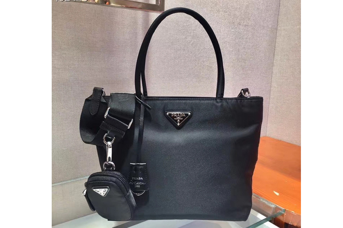 Prada 1BG320 Tesuto Shopping Tote Bags Black Nylon Leather