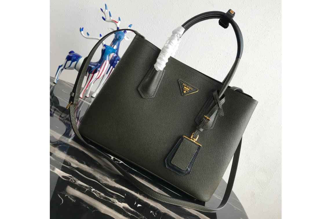 Prada 1BG008 Double Medium Bag in Black/Black Saffiano leather