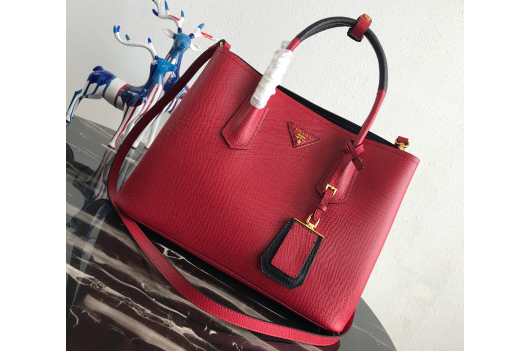 Prada 1BG775 Double Medium Bag in Red Saffiano leather