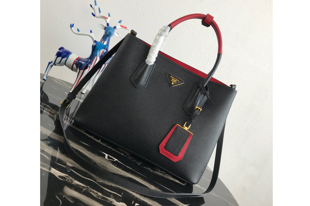 Prada 1BG775 Double Medium Bag in Black Saffiano leather