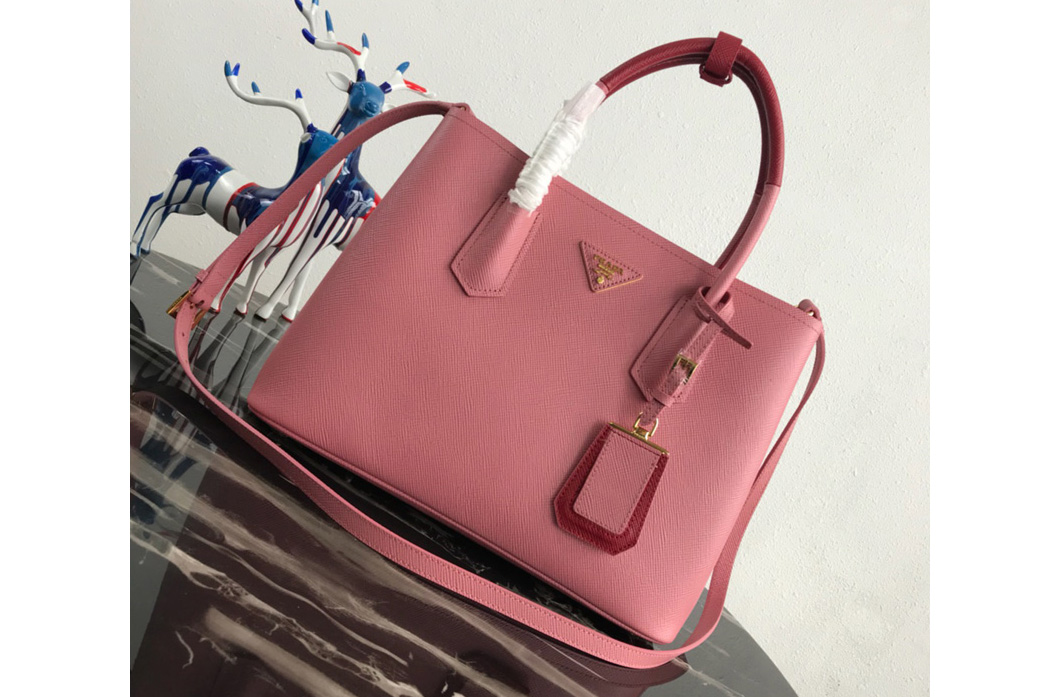 Prada 1BG775 Double Medium Bag in Pink/Red Saffiano leather