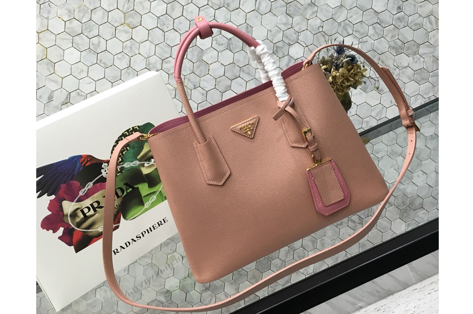 Prada 1BG775 Double Medium Bag in Pink/Pink Saffiano leather