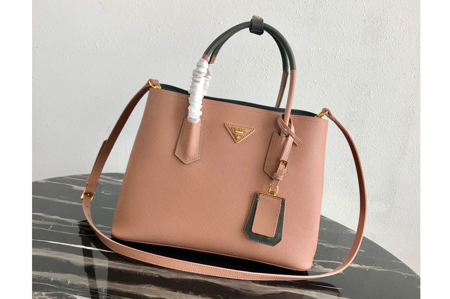 Prada 1BG775 Double Medium Bag in Pink/Gray Saffiano leather