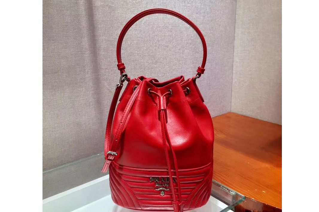 Prada 1BH038 Duet leather shoulder bags Red Calf leather