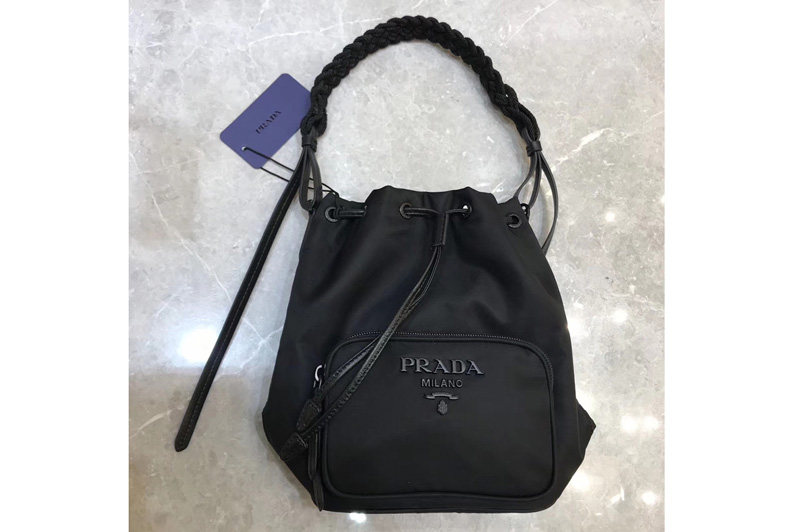 Prada 1BH038 Bucket Shoulder Bag In Black Nylon