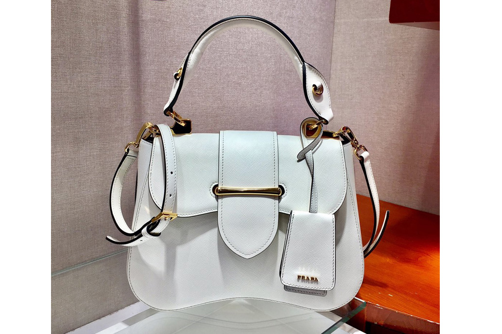 Prada 1BN005 Medium Sidonie Bags White Saffiano leather
