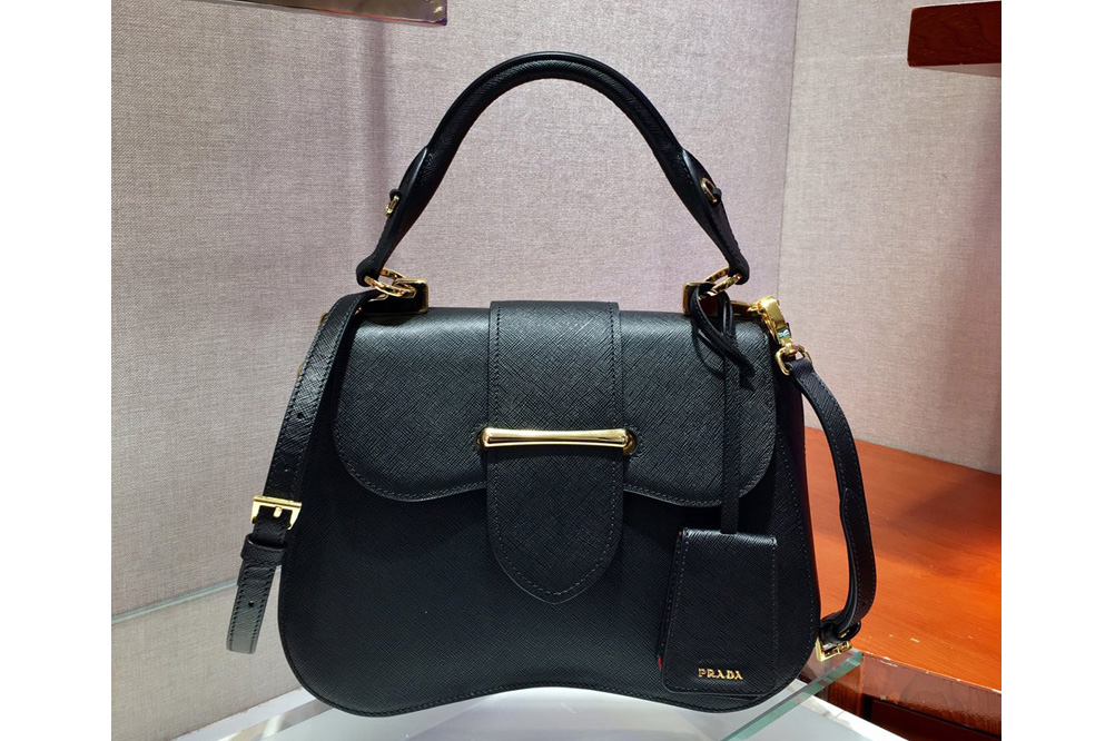 Prada 1BN005 Medium Sidonie Bags Black Saffiano leather