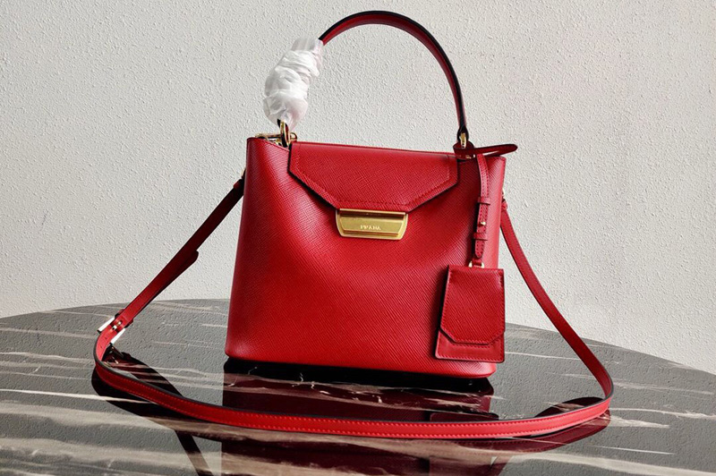 Prada 1BN012 Tote Saffiano Leather Bags in Red Saffiano Leather