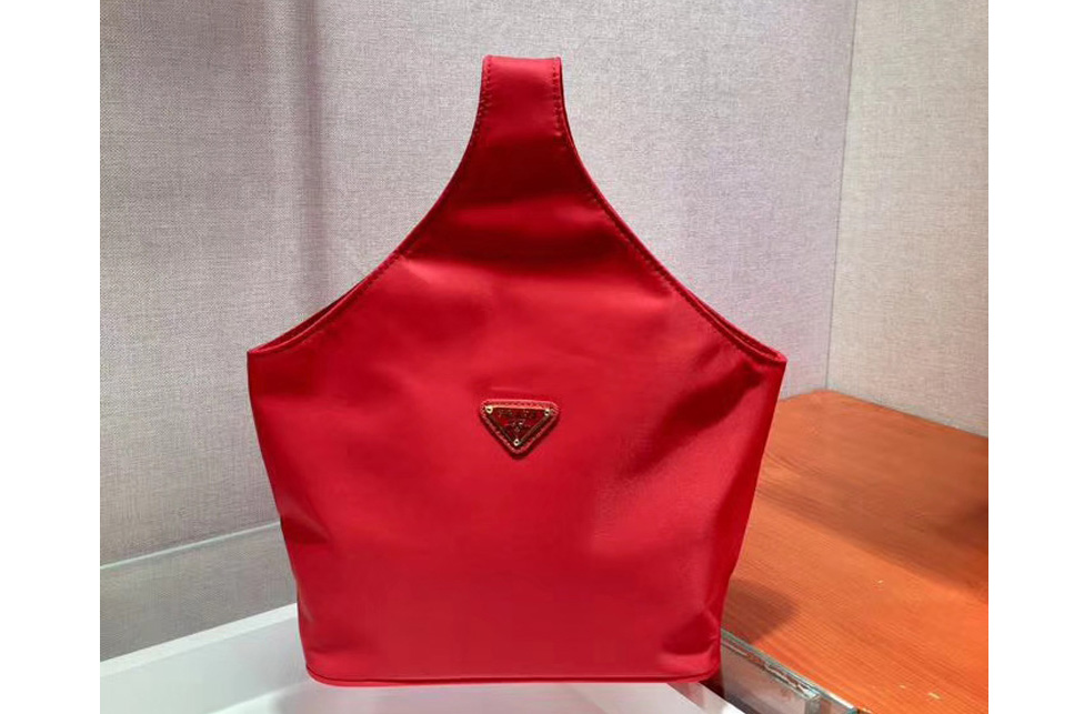 Prada 1N1420 Women Nylon Bucket Tote Bags Red Nylon