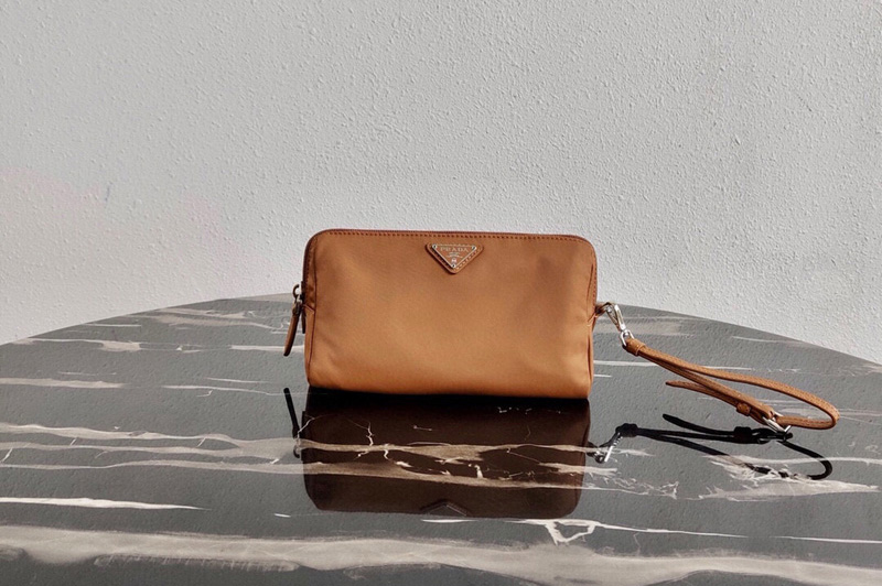 Prada 1NE693 Fabric Cosmetic Pouch in Brown Fabric