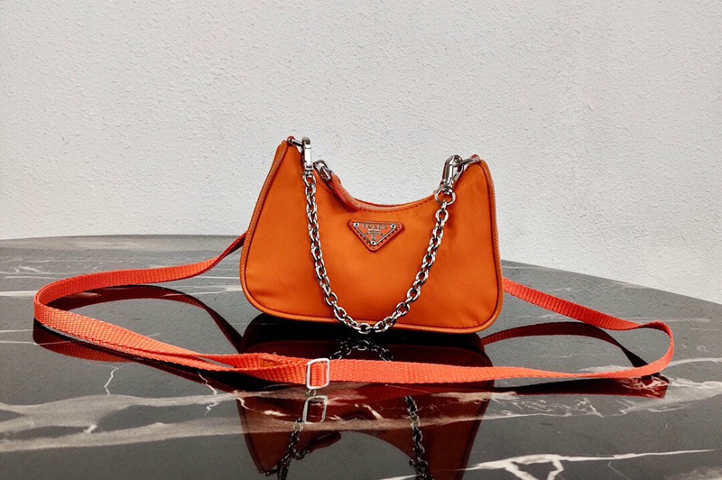 Prada 1TT122 Mini Hobo Bag in Orange Nylon