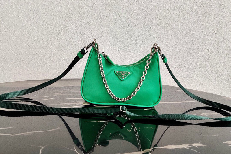 Prada 1TT122 Mini Hobo Bag in Green Nylon
