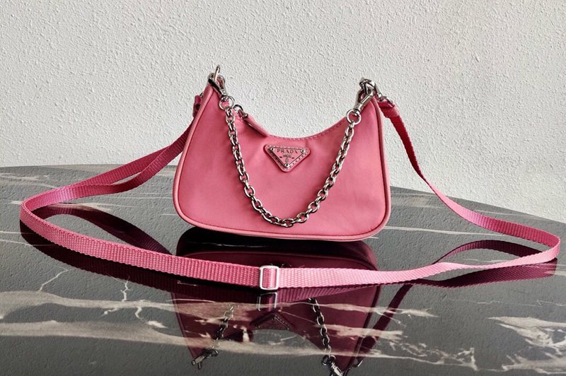 Prada 1TT122 Mini Hobo Bag in Pink Nylon