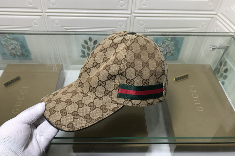 Gucci 200035 Original GG canvas baseball hat with Web In Beige/ebony Original GG